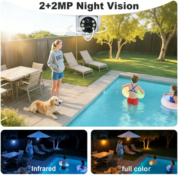 Dual Lens PTZ Security Camera | AI WiFi Outdoor Camera with Dual View & Color Night Vision