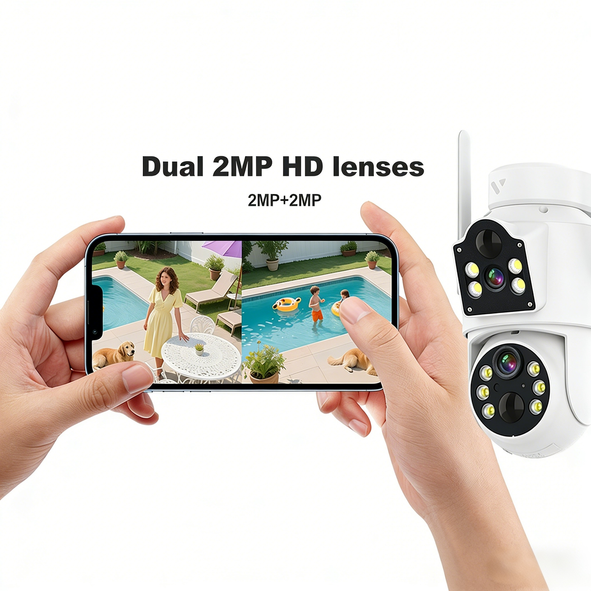 Dual Lens PTZ Security Camera | AI WiFi Outdoor Camera with Dual View & Color Night Vision